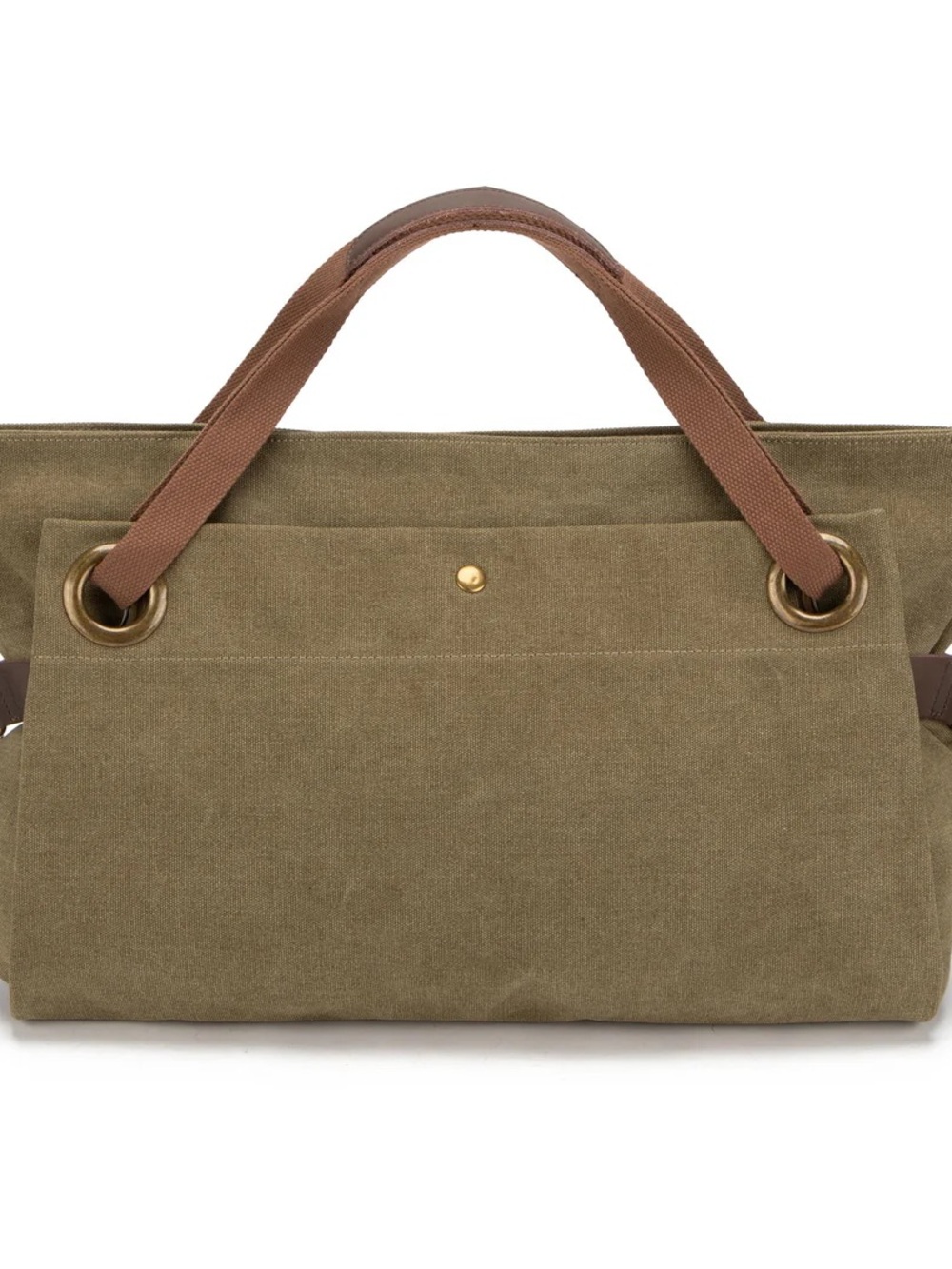Olive Canvas Shoulder Bag with Brown Straps - Picture 2 of 3